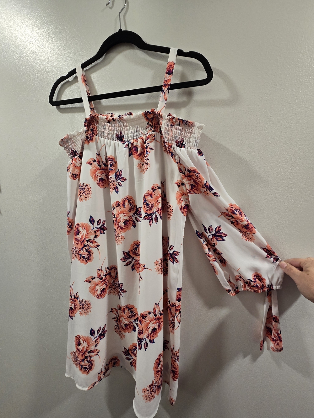 Lily Rose White Floral Off-Shoulder Tunic with Peach Roses